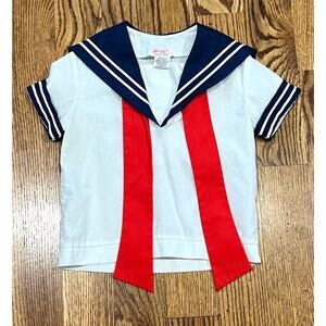 Vintage Girls Sailor Top Nautical Ance K White Blue Red Short Sleeve Sz 4
